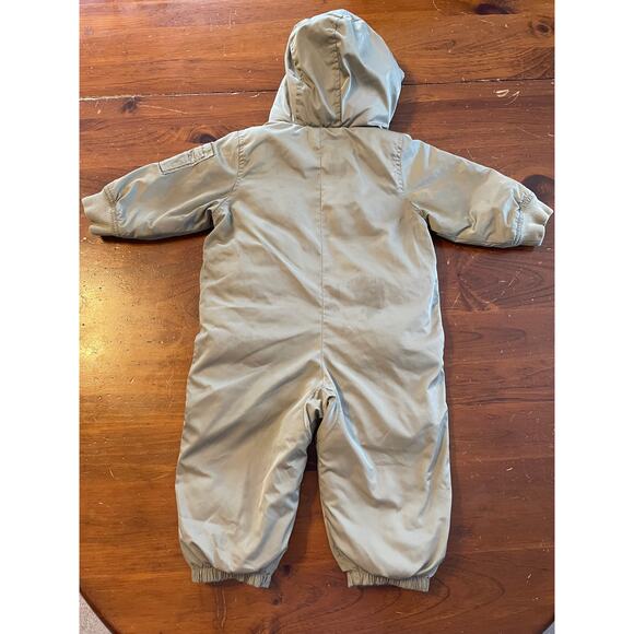 Baby Gap 12-18 Months Snowsuit Hooded One Piece Olive Green Orange Pockets Flaws - Picture 2 of 16
